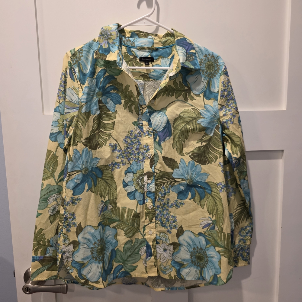 Talbots Women's Modern Classic Shirt Gorgeous Botanical Flowers Tropical Size M